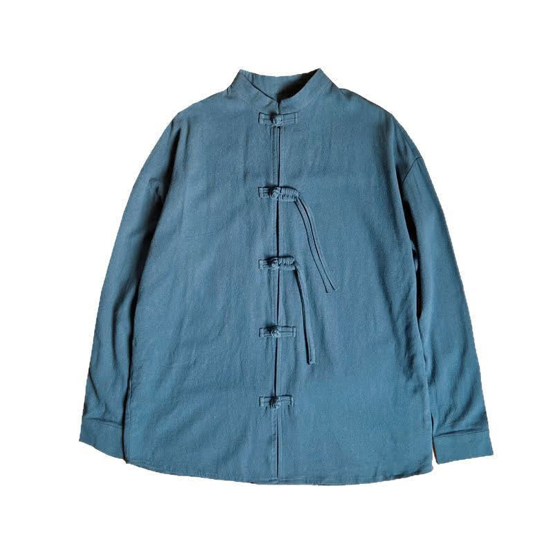 Buddha Stones Chaqueta de hombre de algodón y lino liso estilo Tang vintage con botones de rana, ideal para otoño/invierno. - image 8