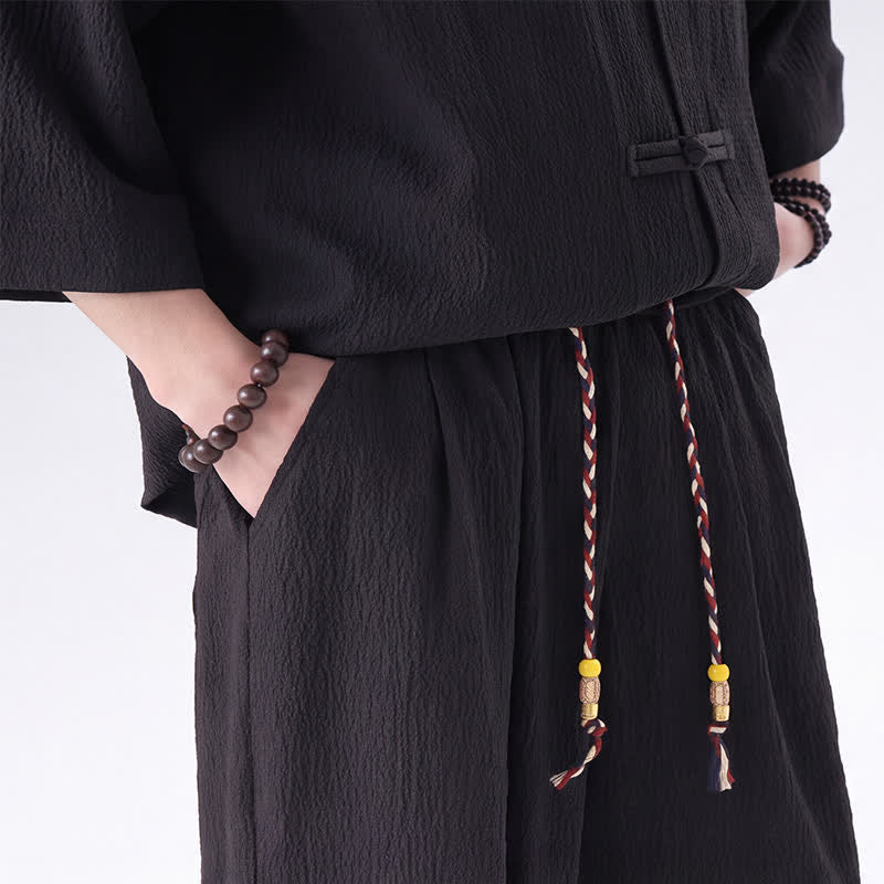 Buddha Stones 2 piezas de camisa y pantalón de manga tres cuartos con botones de rana estilo Spring Tang para hombre, ropa de meditación con bolsillo - image 6