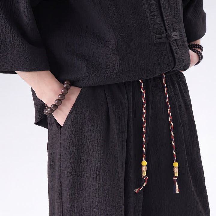 Buddha Stones 2 piezas de camisa y pantalón de manga tres cuartos con botones de rana estilo Spring Tang para hombre, ropa de meditación con bolsillo - image 6