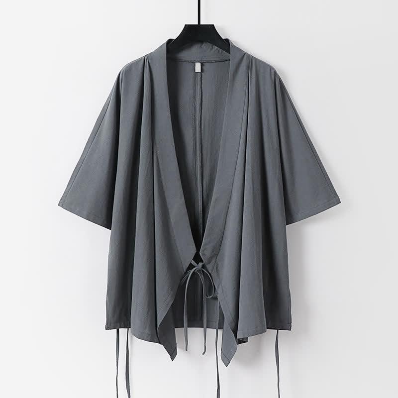 Buddha Stones Conjunto de 2 piezas de camisa y pantalón minimalistas de manga hasta el codo con cordón ajustable para primavera/verano, de algodón, para hombre, ideal para meditación, con bolsillo. - image 1