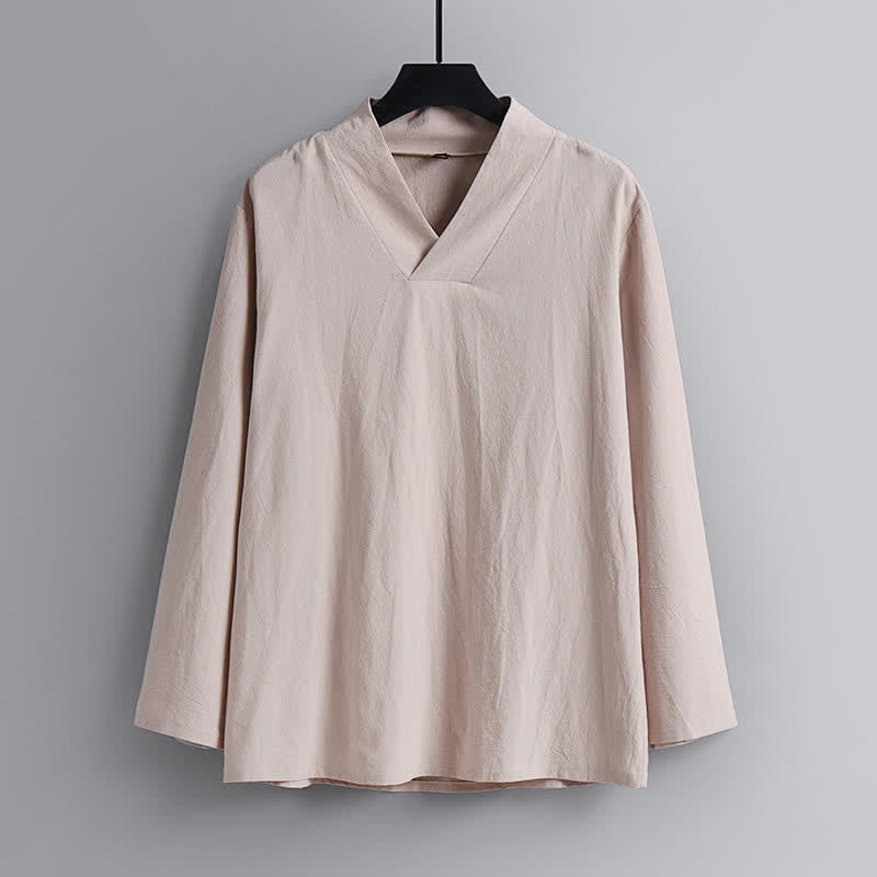 Buddha Stones Conjunto de 2 piezas para primavera y otoño: camisa y pantalón de ramio liso de manga larga con cordón ajustable, ideal para meditación y con bolsillos. - image 19