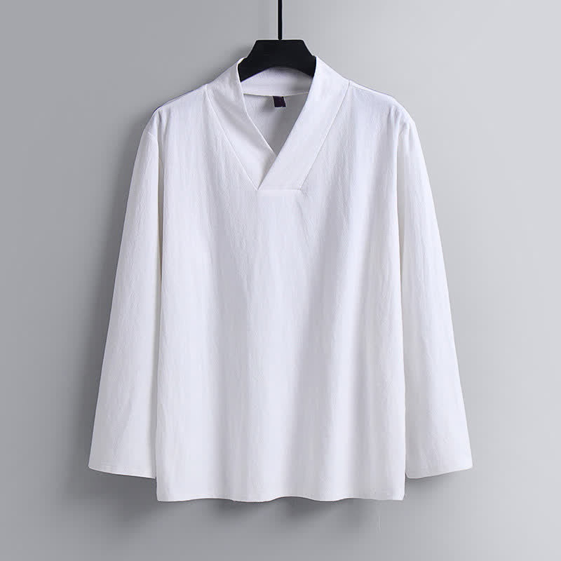 Buddha Stones Conjunto de 2 piezas para primavera y otoño: camisa y pantalón de ramio liso de manga larga con cordón ajustable, ideal para meditación y con bolsillos. - image 22