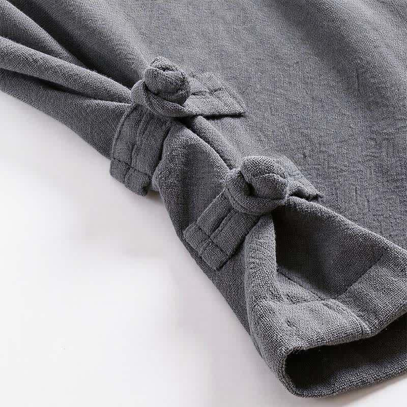 Buddha Stones Conjunto de 2 piezas para primavera y otoño: camisa y pantalón de ramio liso de manga larga con cordón ajustable, ideal para meditación y con bolsillos. - image 9