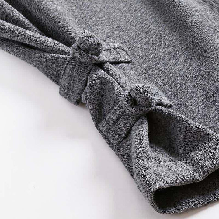 Buddha Stones Conjunto de 2 piezas para primavera y otoño: camisa y pantalón de ramio liso de manga larga con cordón ajustable, ideal para meditación y con bolsillos. - image 9