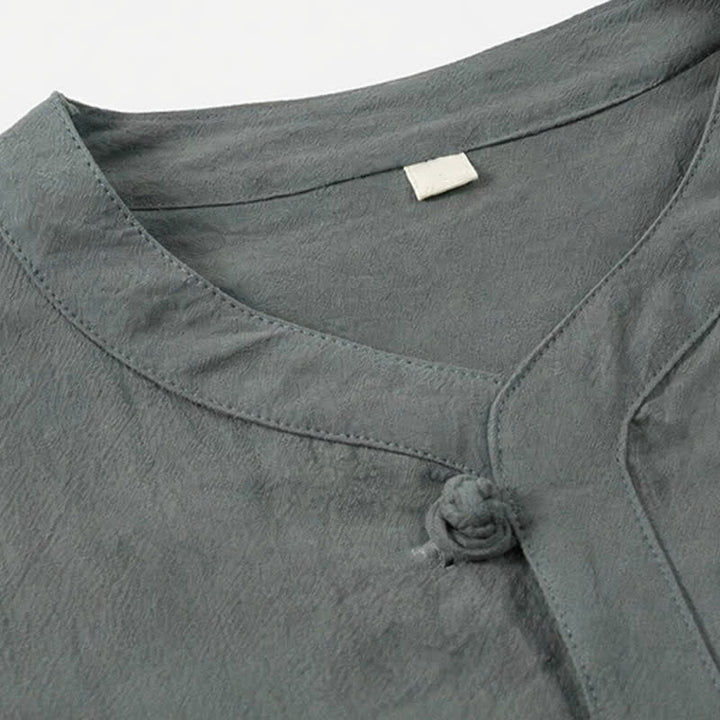 Buddha Stones Conjunto de 2 piezas de camisa y pantalón de algodón de manga hasta el codo con cuello mandarín, estilo Tang, para primavera y verano, ideal para meditación y con bolsillos. - image 6