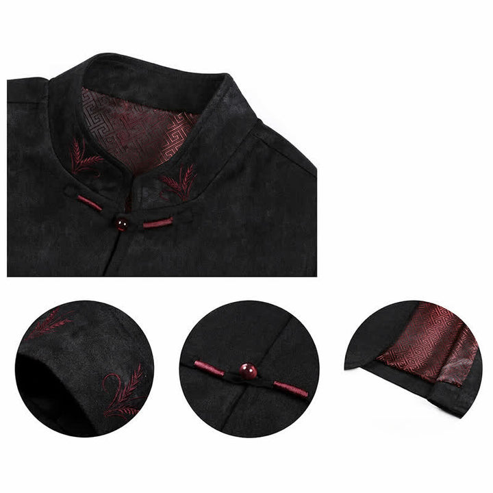 Buddha Stones Conjunto de 2 piezas para otoño/invierno: Chaqueta y pantalón elegantes estilo Tang con botones de rana, cuello mandarín y estampado abstracto. Ideales para meditación. Con bolsillo. - image 27
