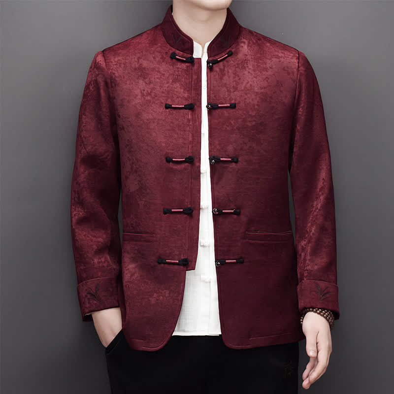 Buddha Stones Conjunto de 2 piezas para otoño/invierno: Chaqueta y pantalón elegantes estilo Tang con botones de rana, cuello mandarín y estampado abstracto. Ideales para meditación. Con bolsillo. - image 5