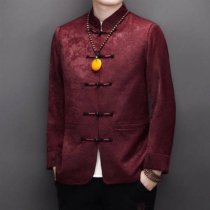 Buddha Stones Conjunto de 2 piezas para otoño/invierno: Chaqueta y pantalón elegantes estilo Tang con botones de rana, cuello mandarín y estampado abstracto. Ideales para meditación. Con bolsillo. - image 4