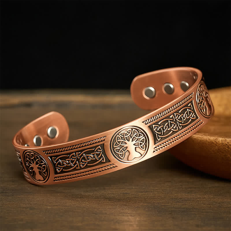 Buddha Stones Pulsera vintage abierta con el árbol de la vida de cobre rojo y la unidad. - image 1