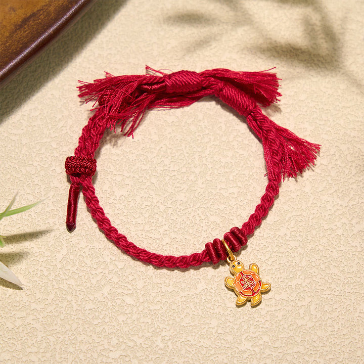 Buddha Stones Pulsera tibetana con dije de tortuga, chapada en oro y de cobre con cordón rojo. - image 14