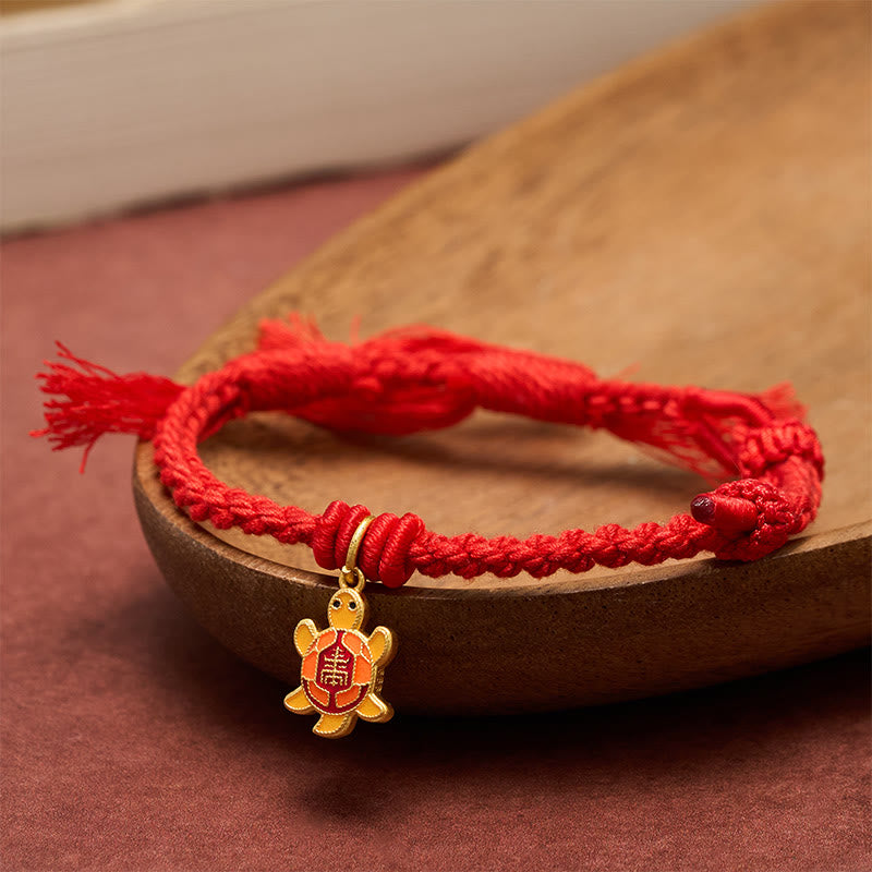 Buddha Stones Pulsera tibetana con dije de tortuga, chapada en oro y de cobre con cordón rojo. - image 1