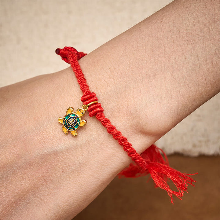 Buddha Stones Pulsera tibetana con dije de tortuga, chapada en oro y de cobre con cordón rojo. - image 6
