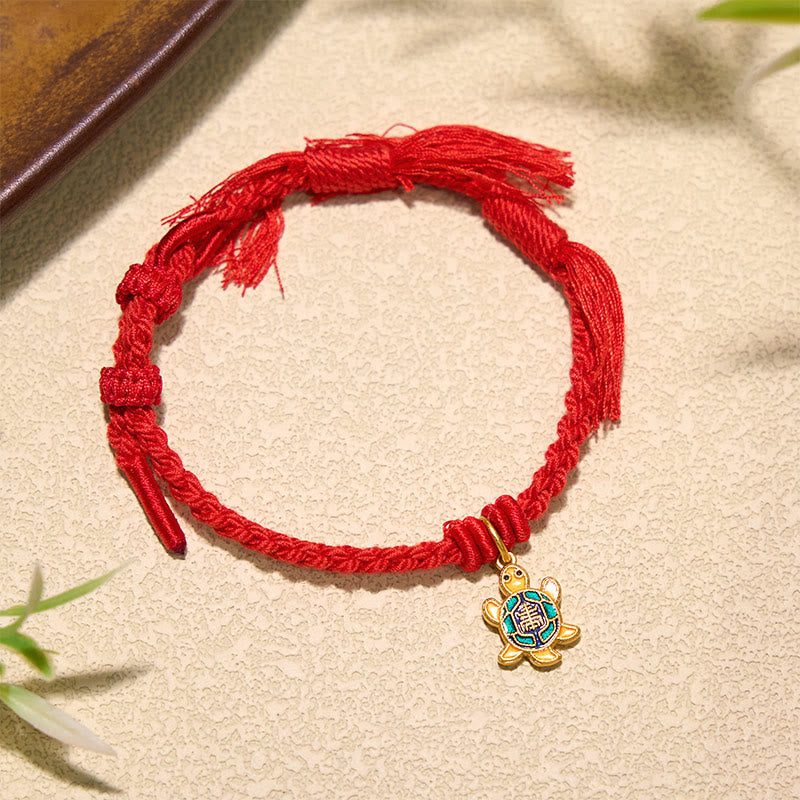 Buddha Stones Pulsera tibetana con dije de tortuga, chapada en oro y de cobre con cordón rojo. - image 5