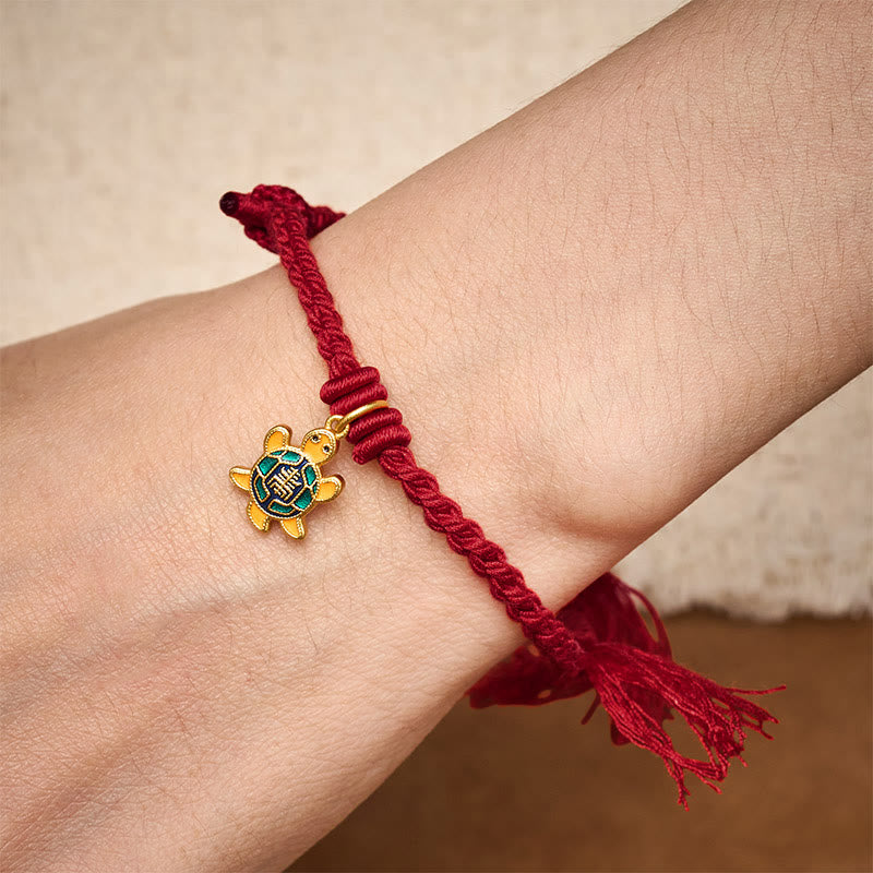 Buddha Stones Pulsera tibetana con dije de tortuga, chapada en oro y de cobre con cordón rojo. - image 16