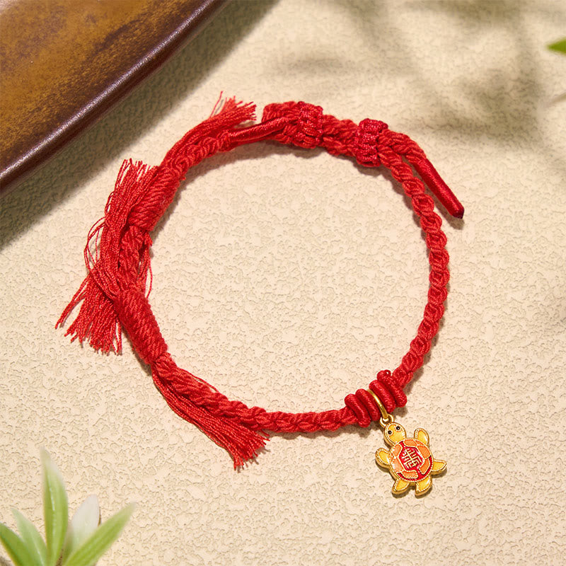 Buddha Stones Pulsera tibetana con dije de tortuga, chapada en oro y de cobre con cordón rojo. - image 4