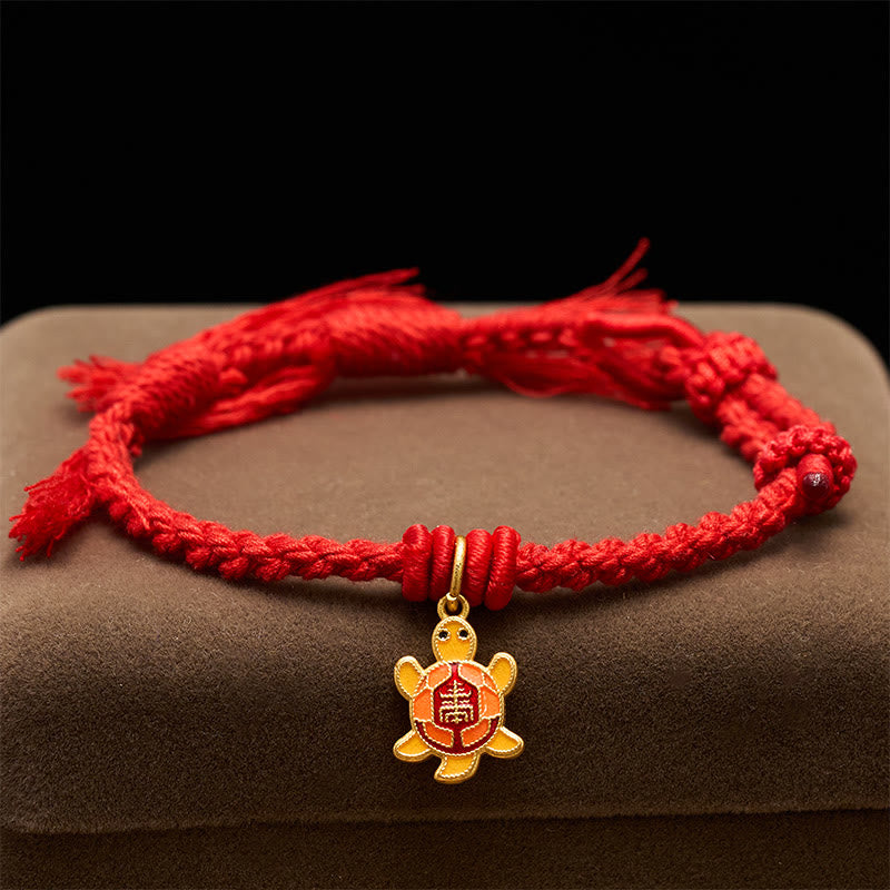 Buddha Stones Pulsera tibetana con dije de tortuga, chapada en oro y de cobre con cordón rojo. - image 2