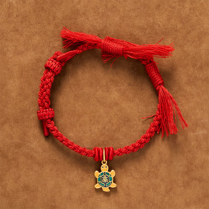 Buddha Stones Pulsera tibetana con dije de tortuga, chapada en oro y de cobre con cordón rojo. - image 3