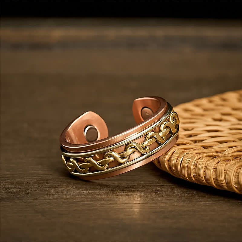 Buddha Stones Anillo brazalete de conexión a tierra con diseño de cadena entrelazada de cobre rojo - image 9