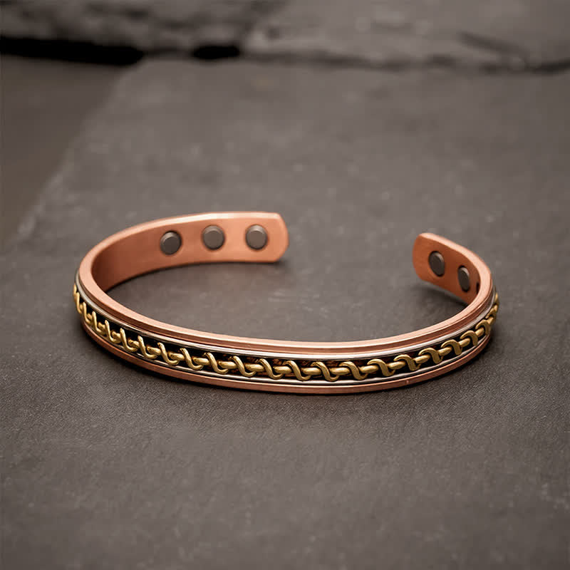 Buddha Stones Anillo brazalete de conexión a tierra con diseño de cadena entrelazada de cobre rojo - Brazalete tipo brazalete (Diámetro interior: aprox. 50 mm) - image 1