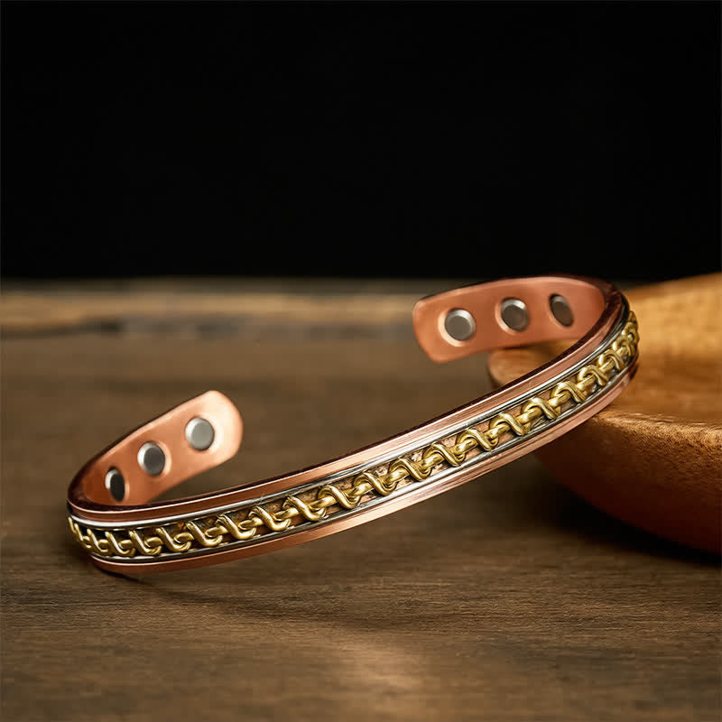 Buddha Stones Anillo brazalete de conexión a tierra con diseño de cadena entrelazada de cobre rojo - image 2