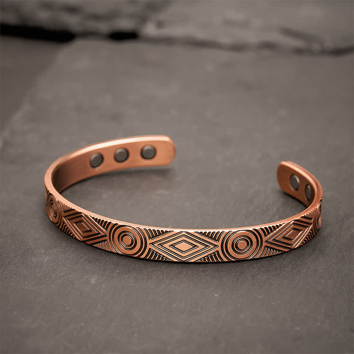 Buddha Stones Pulsera de puño abierto con grabado geométrico y conexión a tierra de cobre rojo - 8 mm (Diámetro interior: aprox. 55 mm) - image 6