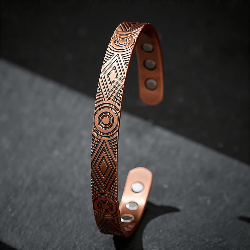 Buddha Stones Pulsera de puño abierto con grabado geométrico y conexión a tierra de cobre rojo - image 9