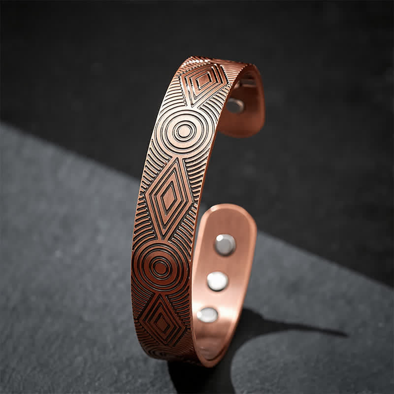 Buddha Stones Pulsera de puño abierto con grabado geométrico y conexión a tierra de cobre rojo - image 3