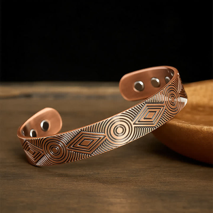 Buddha Stones Pulsera de puño abierto con grabado geométrico y conexión a tierra de cobre rojo - image 1