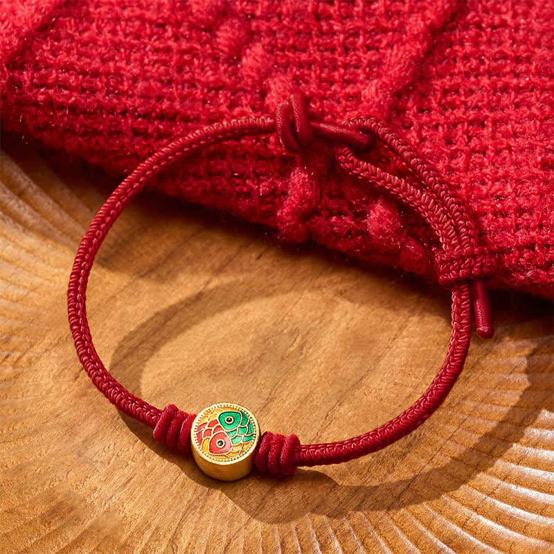 Buddha Stones Pulsera de la suerte con doble pez koi y cordón rojo - image 11