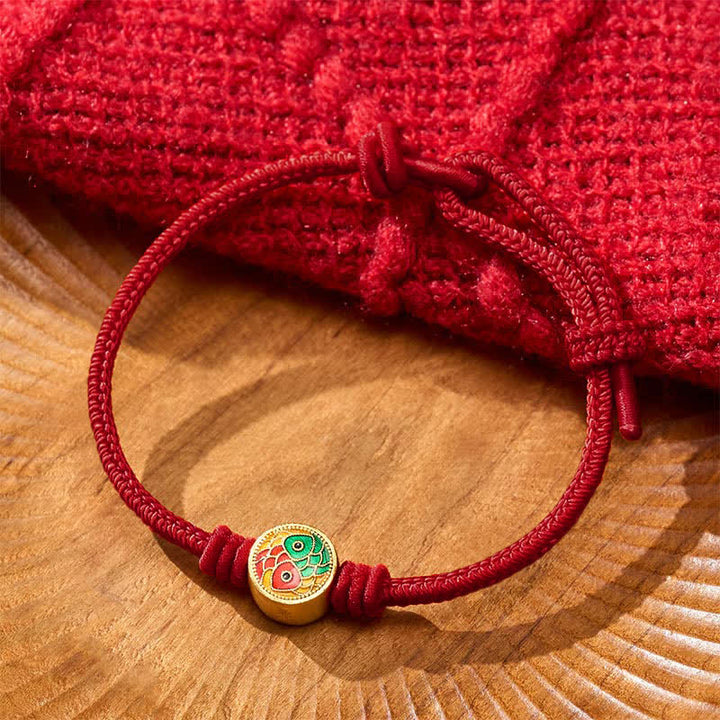 Buddha Stones Pulsera de la suerte con doble pez koi y cordón rojo - image 11