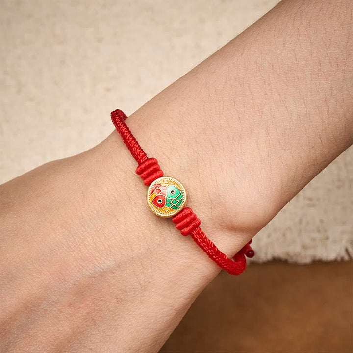 Buddha Stones Pulsera de la suerte con doble pez koi y cordón rojo - image 4