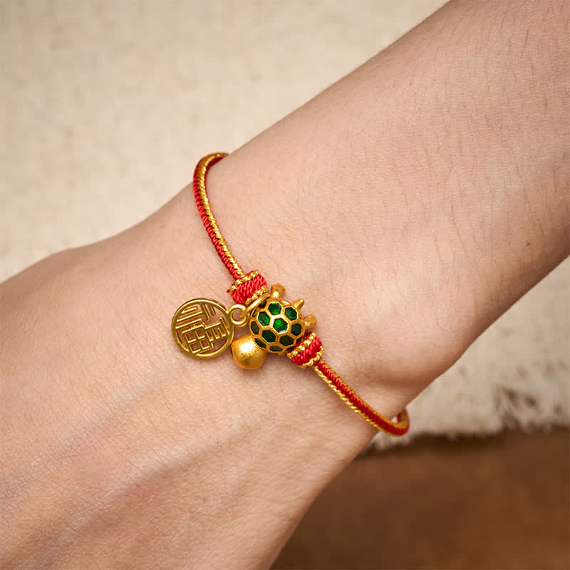Buddha Stones Pulsera de la suerte trenzada con forma de tortuga y cadena roja de cobre Fu - image 6