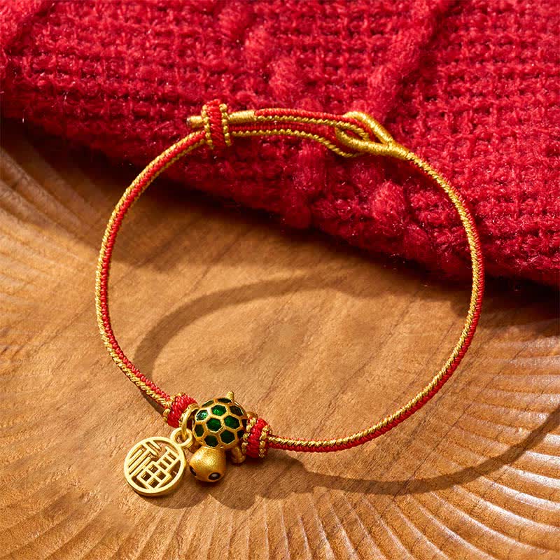 Buddha Stones Pulsera de la suerte trenzada con forma de tortuga y cadena roja de cobre Fu - image 2