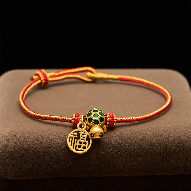 Buddha Stones Pulsera de la suerte trenzada con forma de tortuga y cadena roja de cobre Fu - image 4