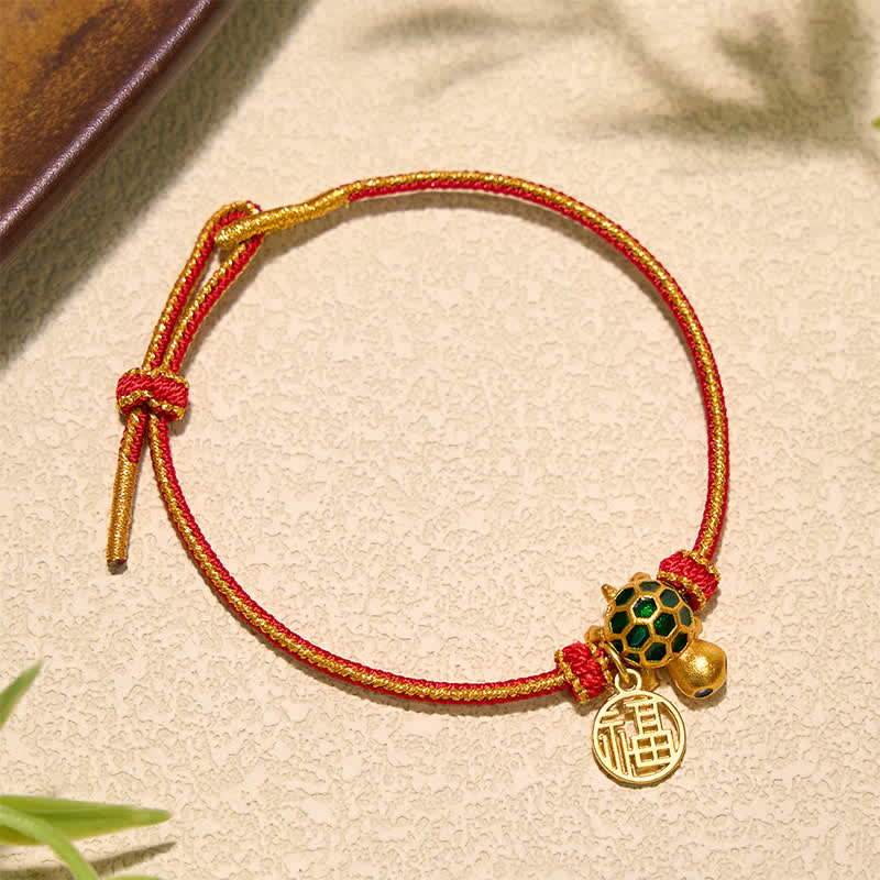 Buddha Stones Pulsera de la suerte trenzada con forma de tortuga y cadena roja de cobre Fu - image 3