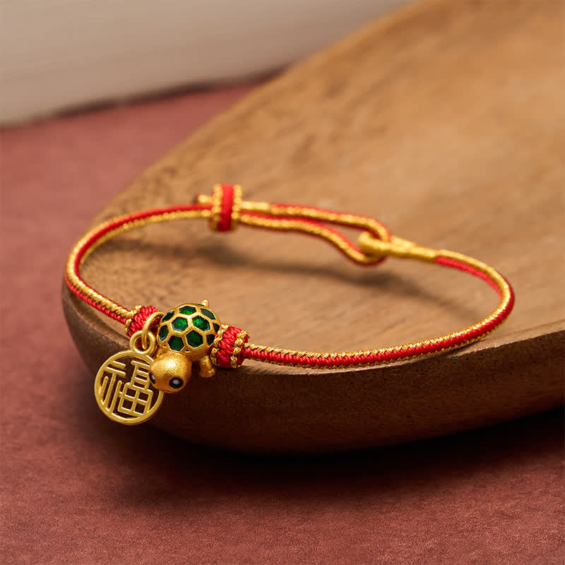 Buddha Stones Pulsera de la suerte trenzada con forma de tortuga y cadena roja de cobre Fu - image 5
