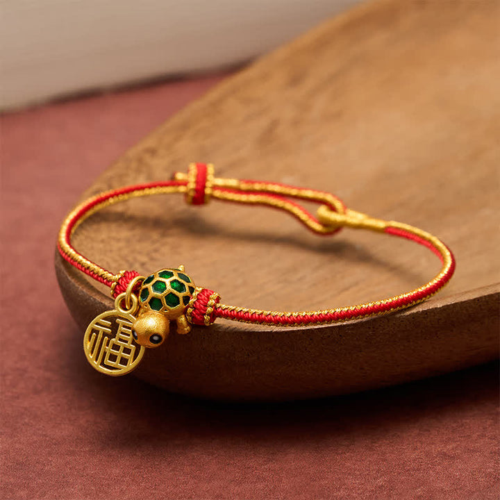 Buddha Stones Pulsera de la suerte trenzada con forma de tortuga y cadena roja de cobre Fu - image 5