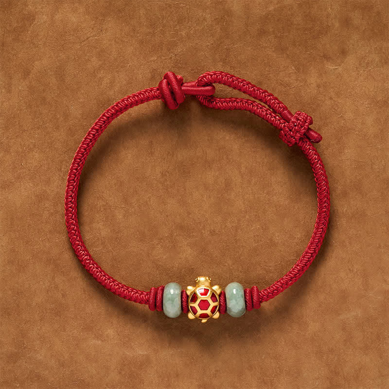 Buddha Stones Pulsera de la prosperidad tejida a mano con hilo rojo de cobre y tortuga - image 1