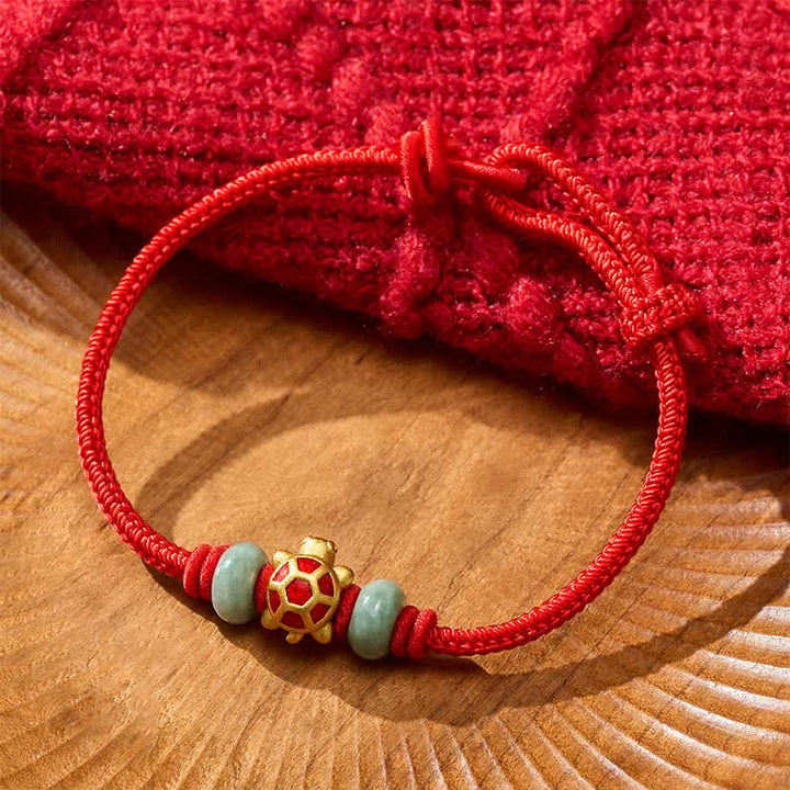 Buddha Stones Pulsera de la prosperidad tejida a mano con hilo rojo de cobre y tortuga - Rojo - 6,7–7,5 pulgadas/17–19 cm - image 9
