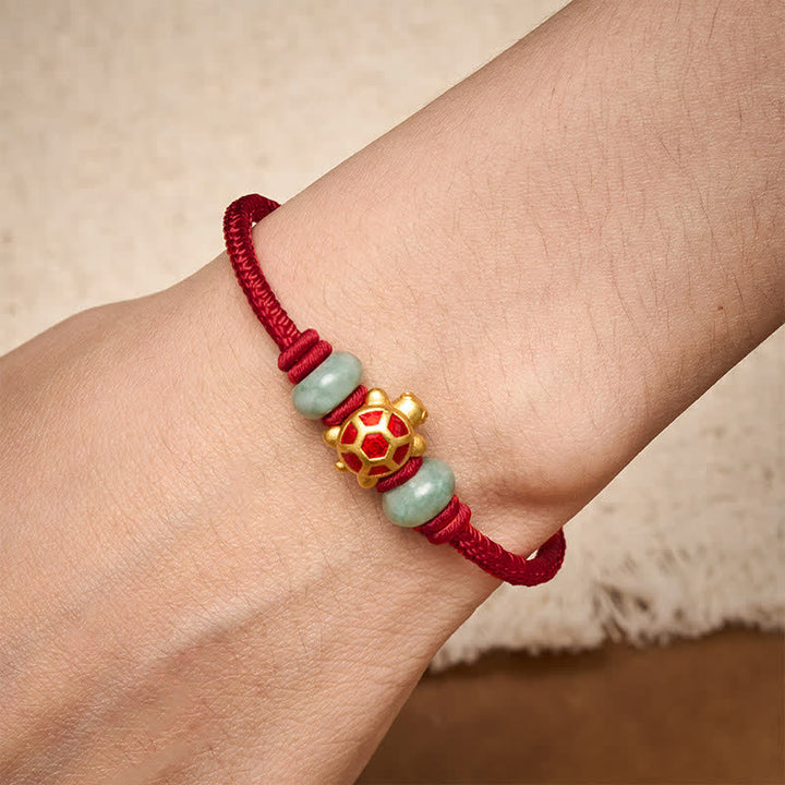 Buddha Stones Pulsera de la prosperidad tejida a mano con hilo rojo de cobre y tortuga - image 3