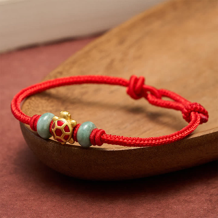 Buddha Stones Pulsera de la prosperidad tejida a mano con hilo rojo de cobre y tortuga - image 13