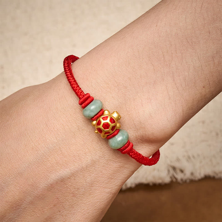 Buddha Stones Pulsera de la prosperidad tejida a mano con hilo rojo de cobre y tortuga - image 14