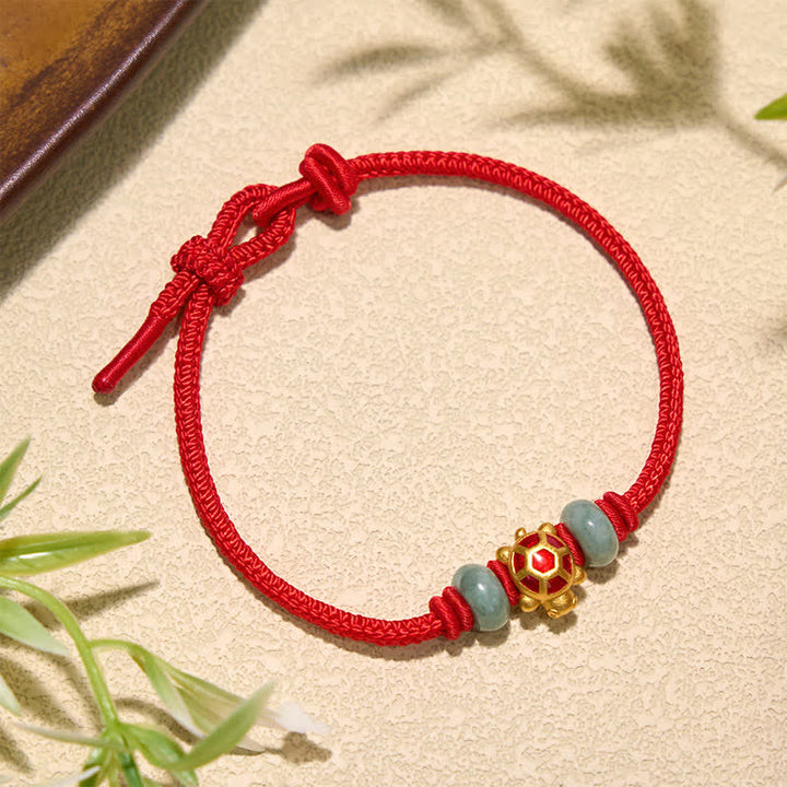 Buddha Stones Pulsera de la prosperidad tejida a mano con hilo rojo de cobre y tortuga - image 11