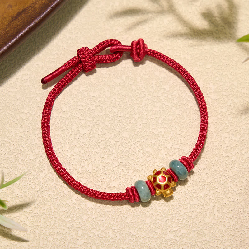Buddha Stones Pulsera de la prosperidad tejida a mano con hilo rojo de cobre y tortuga - image 2