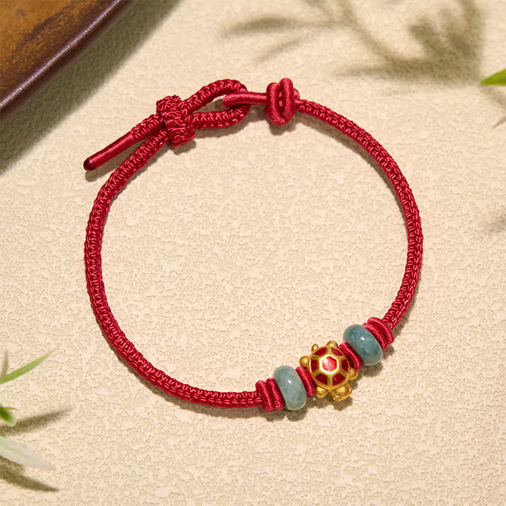 Buddha Stones Pulsera de la prosperidad tejida a mano con hilo rojo de cobre y tortuga - image 2