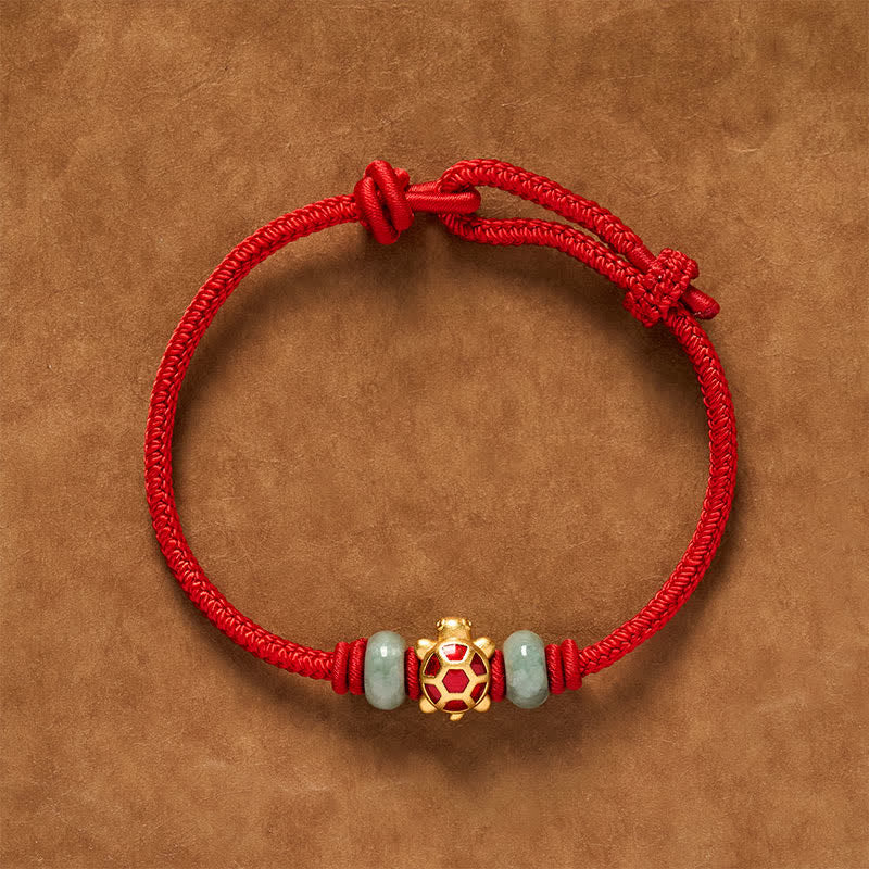 Buddha Stones Pulsera de la prosperidad tejida a mano con hilo rojo de cobre y tortuga - image 10