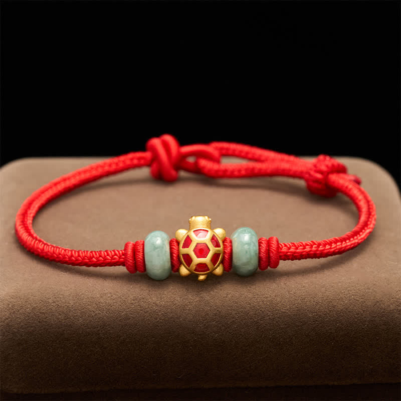 Buddha Stones Pulsera de la prosperidad tejida a mano con hilo rojo de cobre y tortuga - image 12