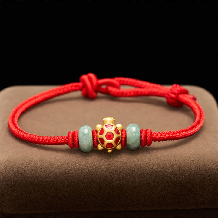 Buddha Stones Pulsera de la prosperidad tejida a mano con hilo rojo de cobre y tortuga - image 12