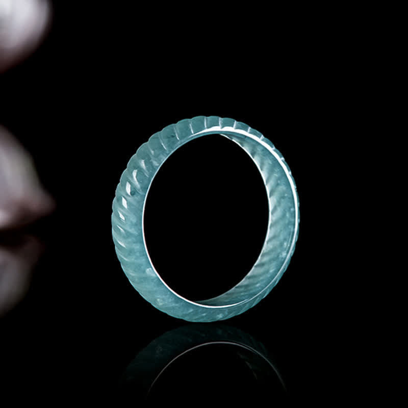 Buddha Stones Anillo de poder con escamas de dragón de jade translúcido - Anillo de escamas de dragón de jade azul - US11 (21 mm) - image 0