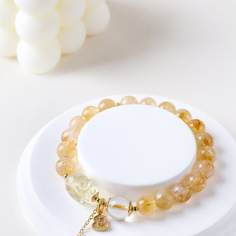 Buddha Stones Pulsera con colgante de calabaza Pi Xiu de citrino de inspiración china para la suerte y la abundancia - image 1